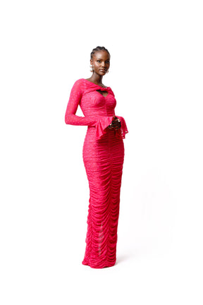 STELLA RUCHED MAXI MESH DRESS