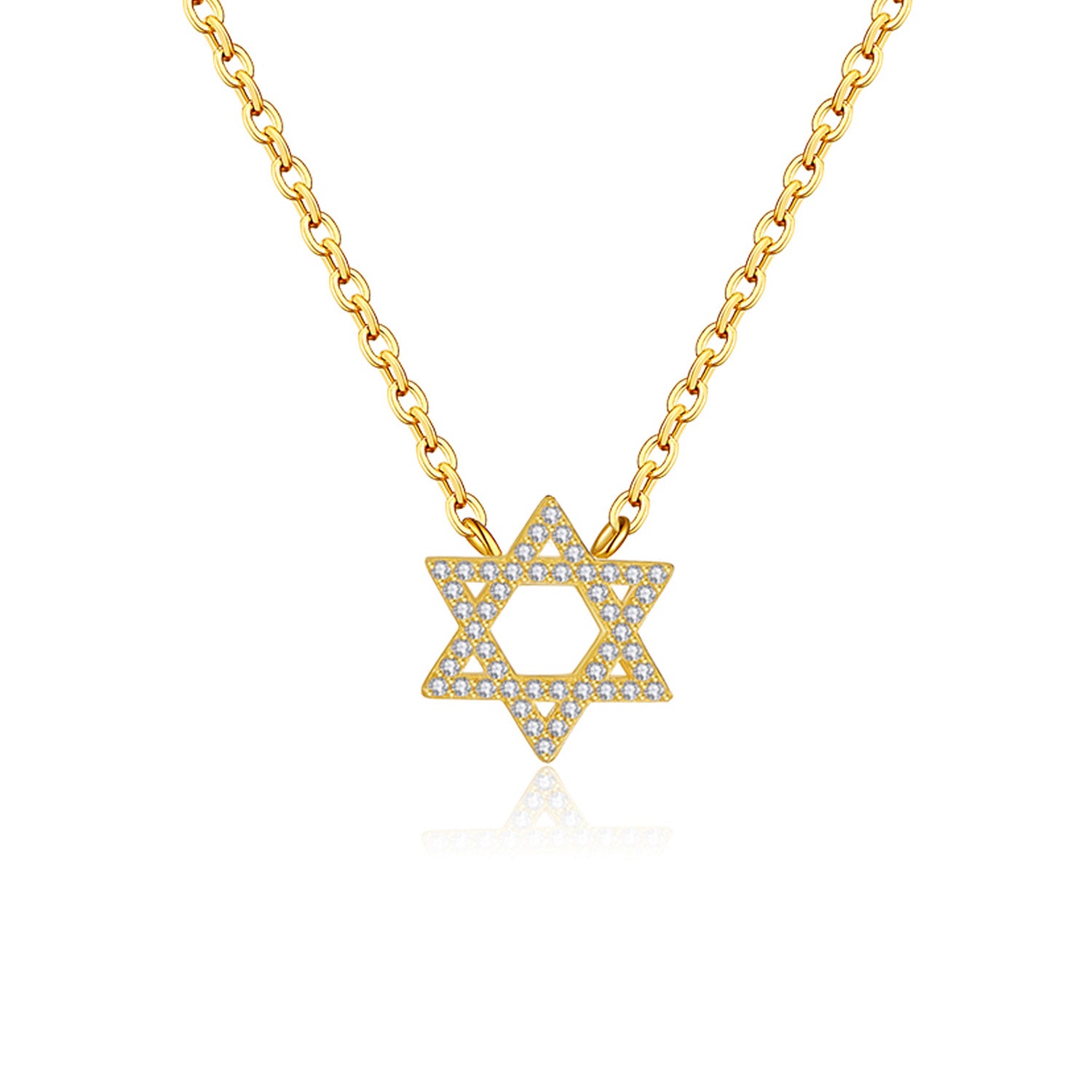 Star Of David Gold Pave Charm Necklace