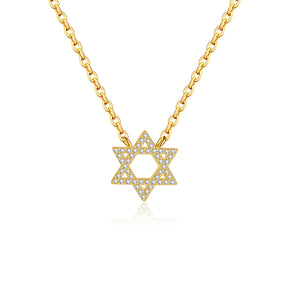 Star Of David Gold Pave Charm Necklace