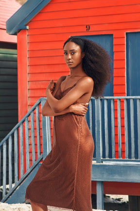 Soleil — Mesh Rhinestone Dress with Satin Underlay