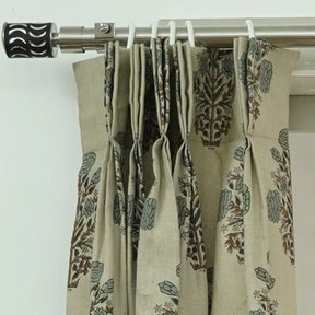 Floral Hand Block Print Pure Linen Pleated Curtain- Swadesh