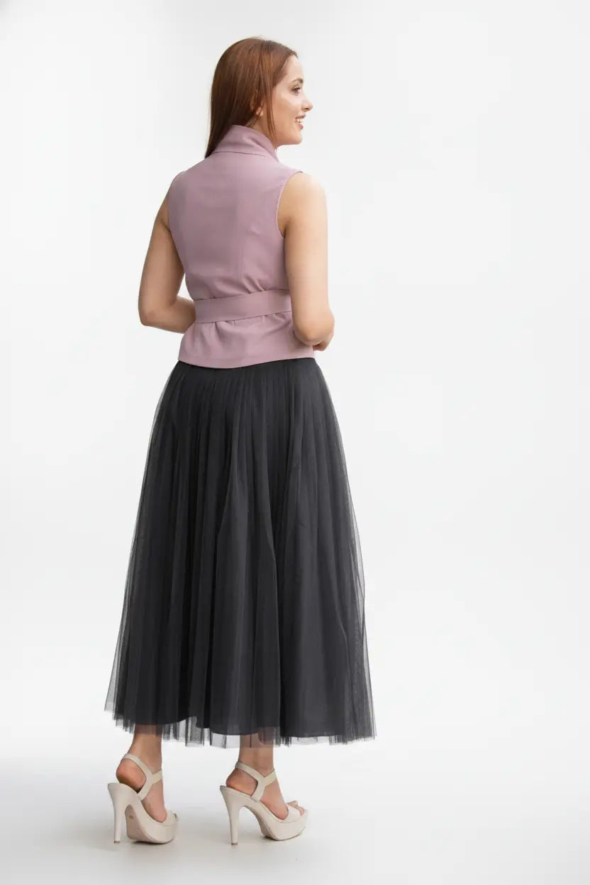 Black Skirt & Blush Pink Waist Coat – Timeless Contrast