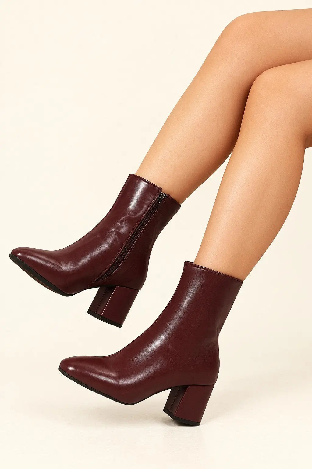 Burgundy Leather Ankle Boots with Pointed Toe