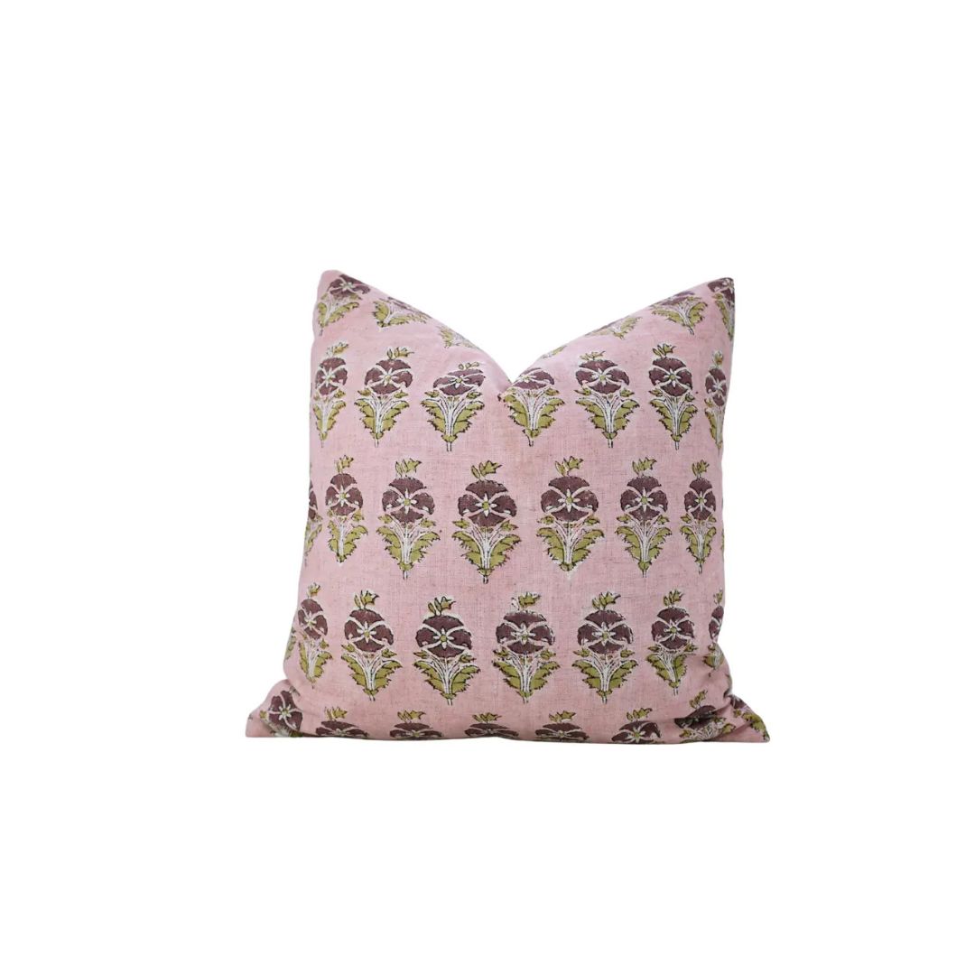 Classic Hand Block Printed Viscose Linen Pillow Cover - Mormukut