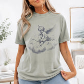 Vintage Cupid Angel Graphic T-Shirt | Cherub Cloud Print Oversized Cotton Tee
