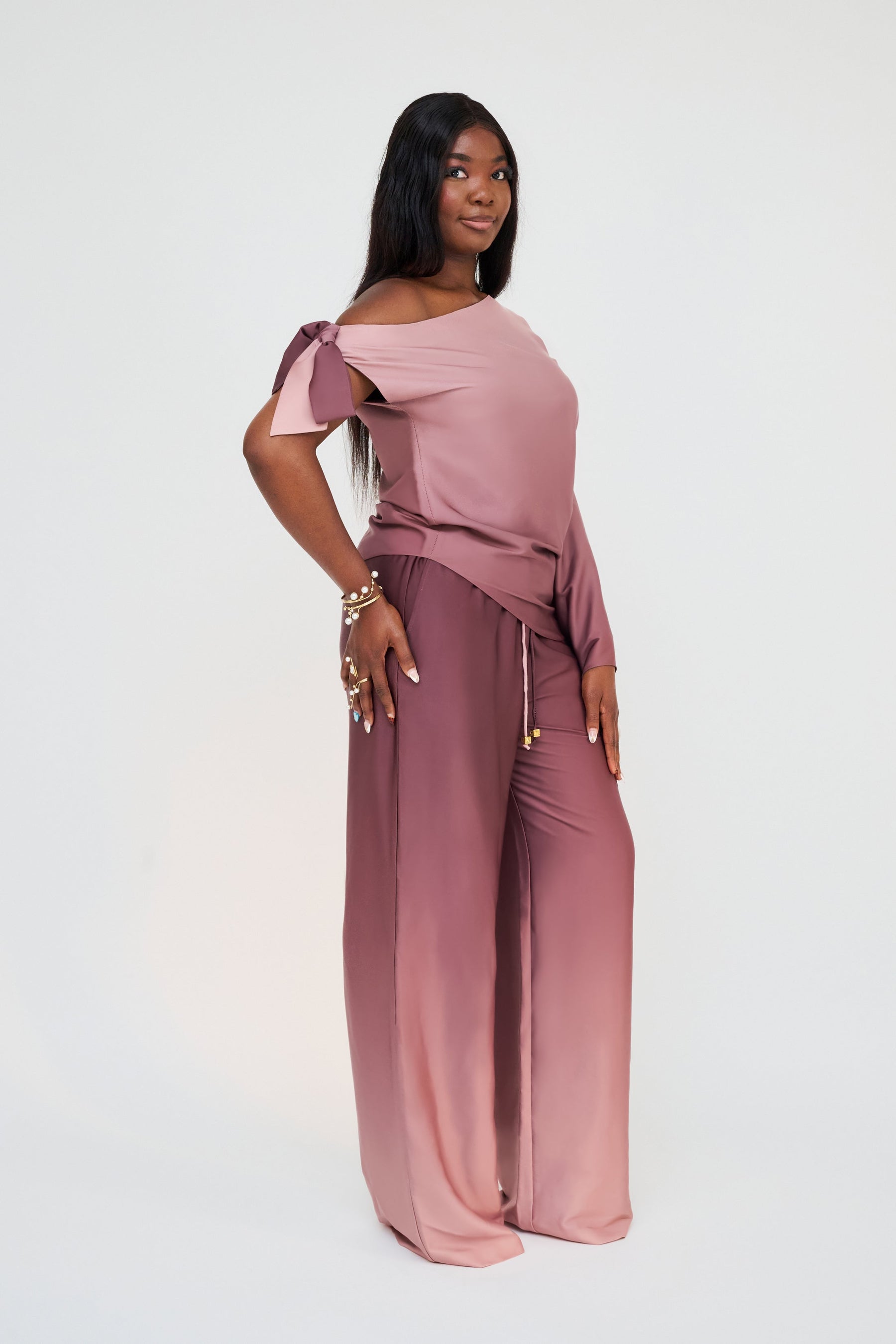 High-Waisted Wide-Leg Trousers – Rosewood Ombre