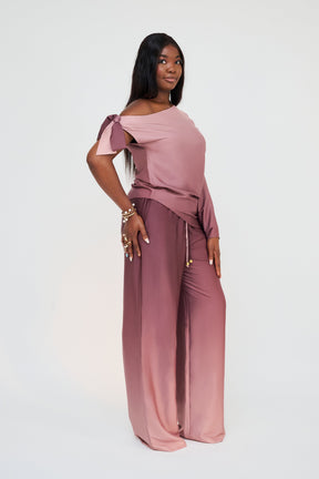 High-Waisted Wide-Leg Trousers – Rosewood Ombre