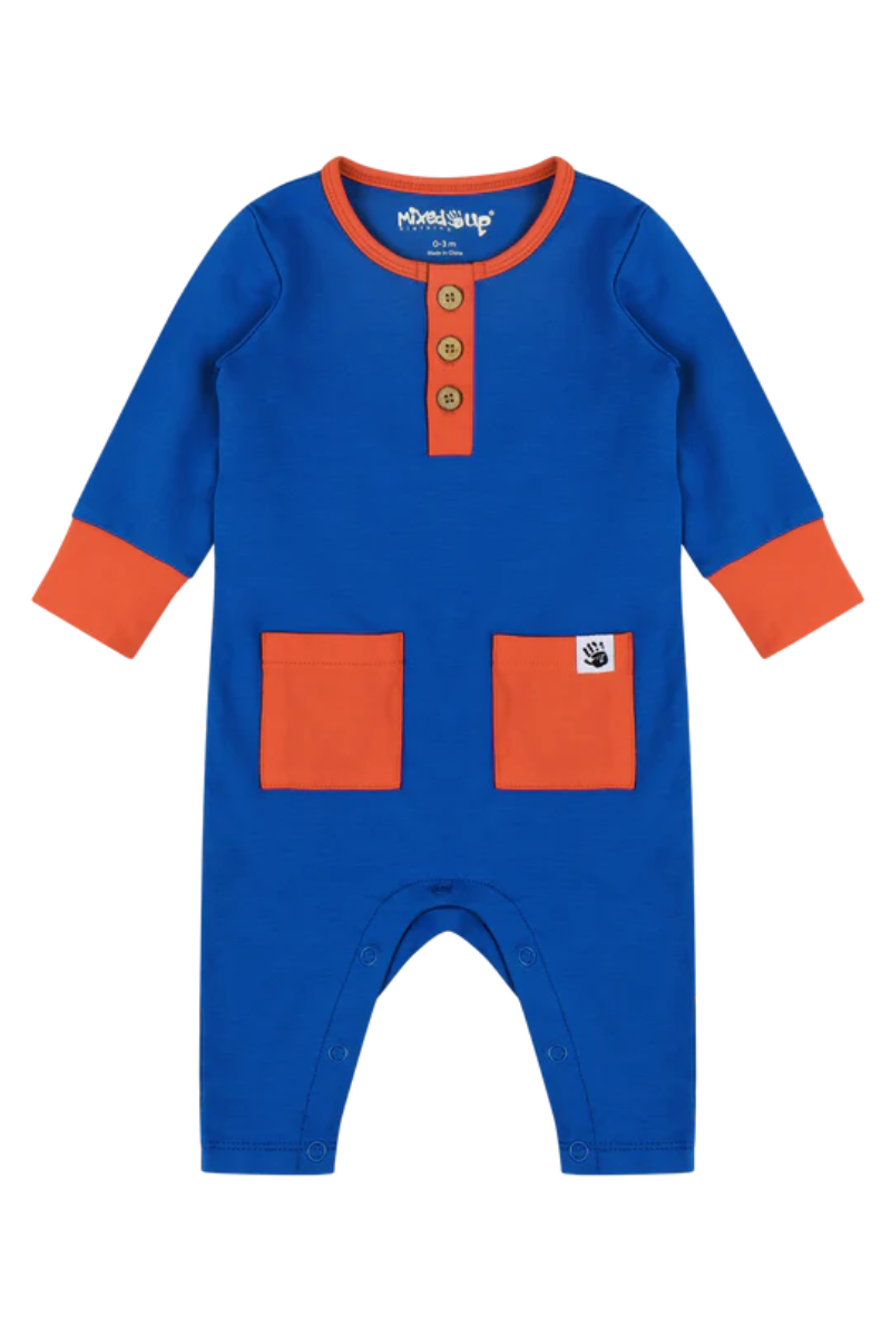 Mixed Up Clothing Baby Long Sleeve Button Front Romper Blue/Red