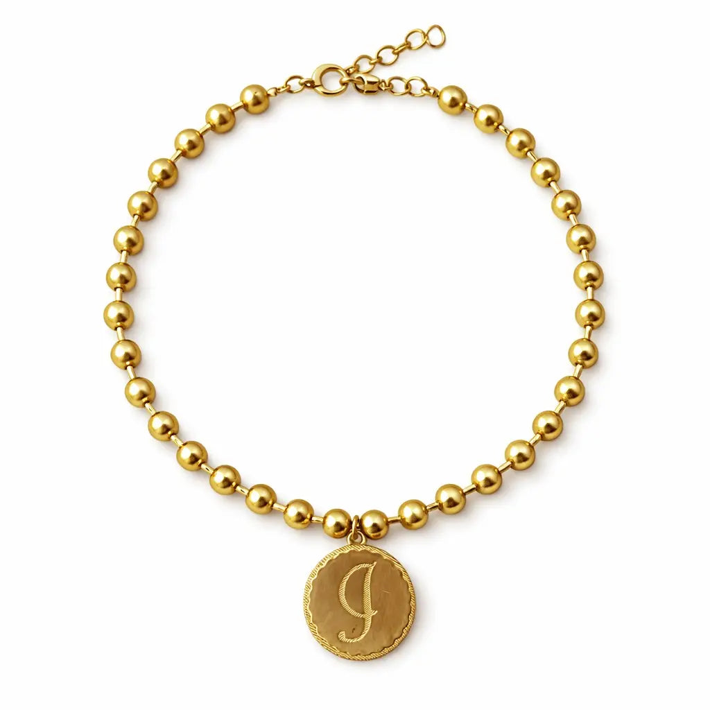 Gold Ball Chain Initial Necklace