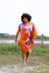 Orange Purple Marble Dolman Sleeve Dress