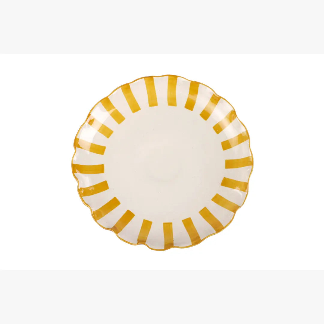 Ceramic Stripe Cake Stand, Yellow  - 10 x 10 x 3.75 Inches