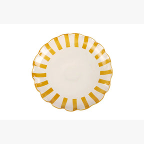 Ceramic Stripe Cake Stand, Yellow  - 10 x 10 x 3.75 Inches