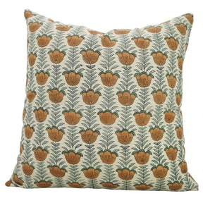 Unique Block Print Linen Blend Pillow Cover - Lotus