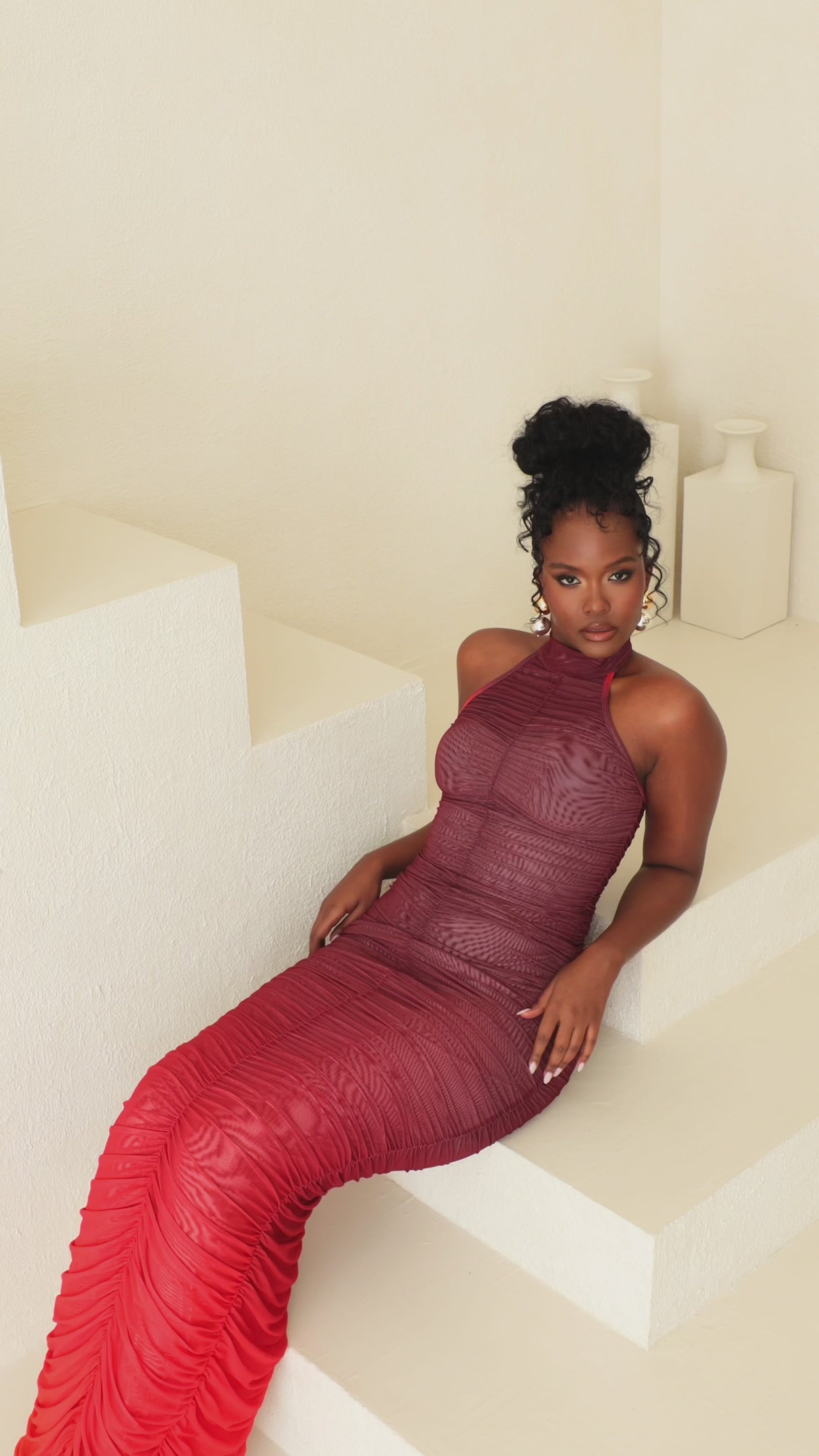 DAWN RUCHED HALTER MAXI DRESS