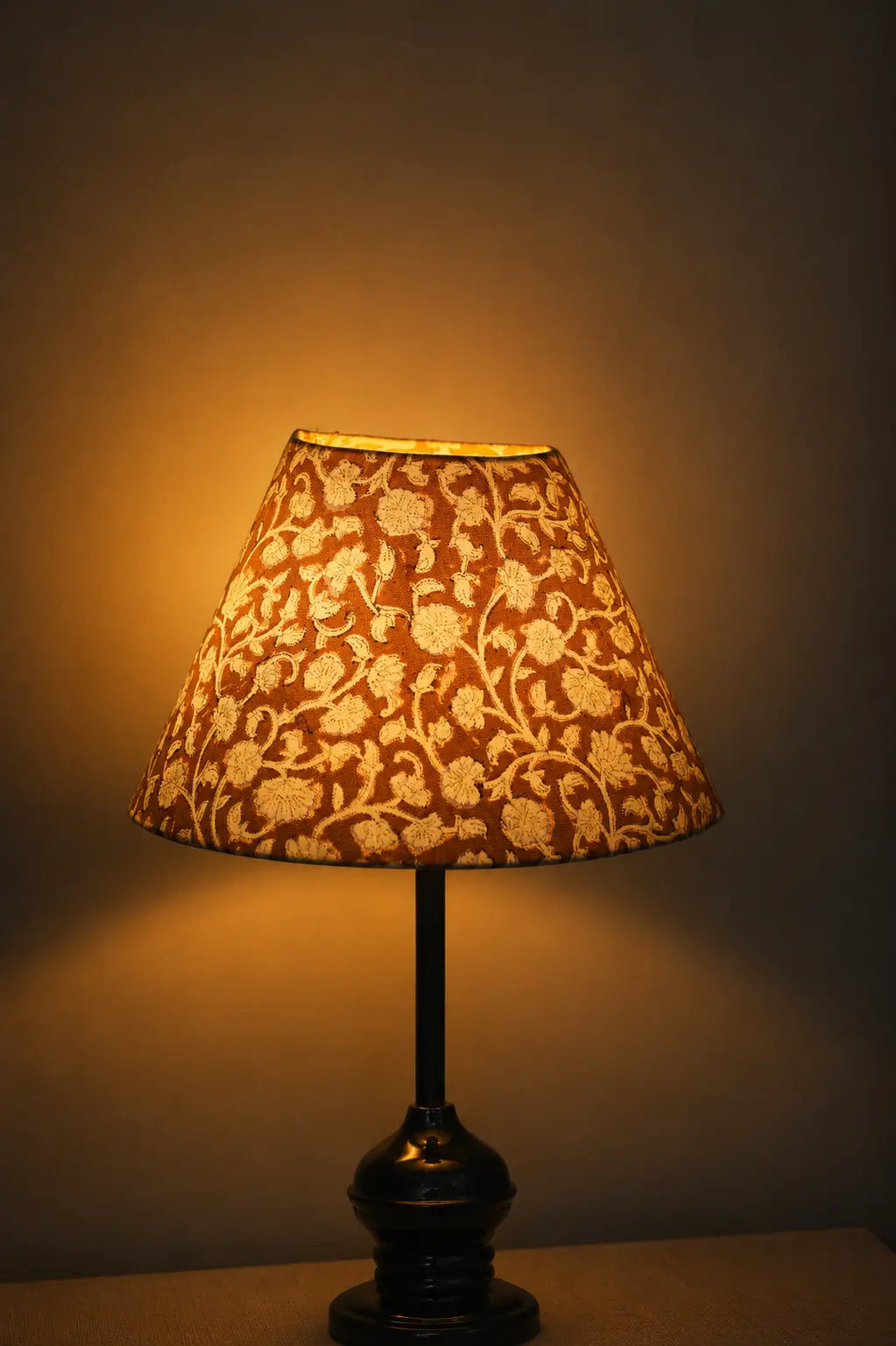 Hand Block Printed  Duck Canvas Cone Lampshade - Saraswati