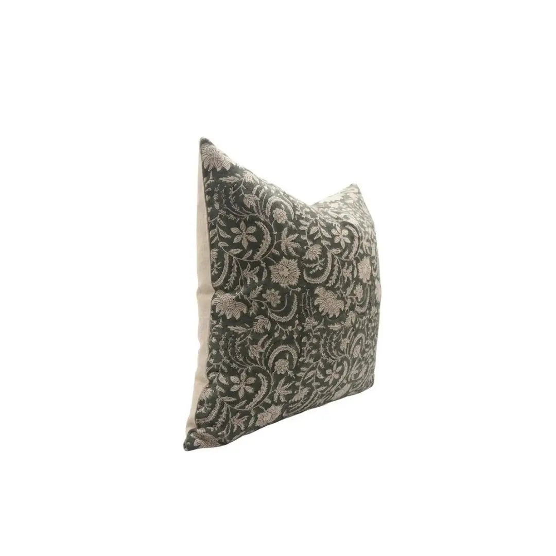 Hand Block Printed Thick Linen Room Pillow Cover - Kundanvan