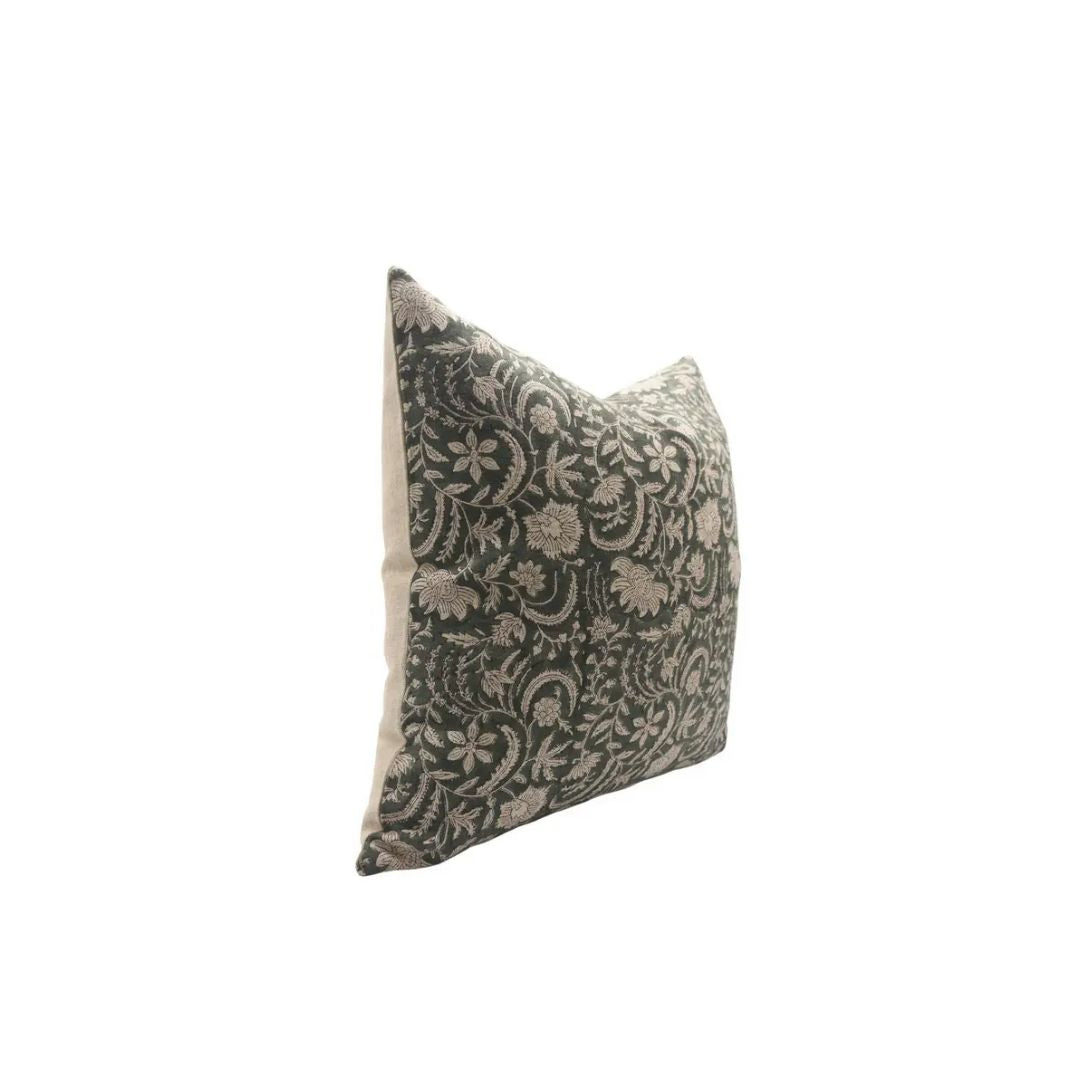 Hand Block Printed Thick Linen Room Pillow Cover - Kundanvan