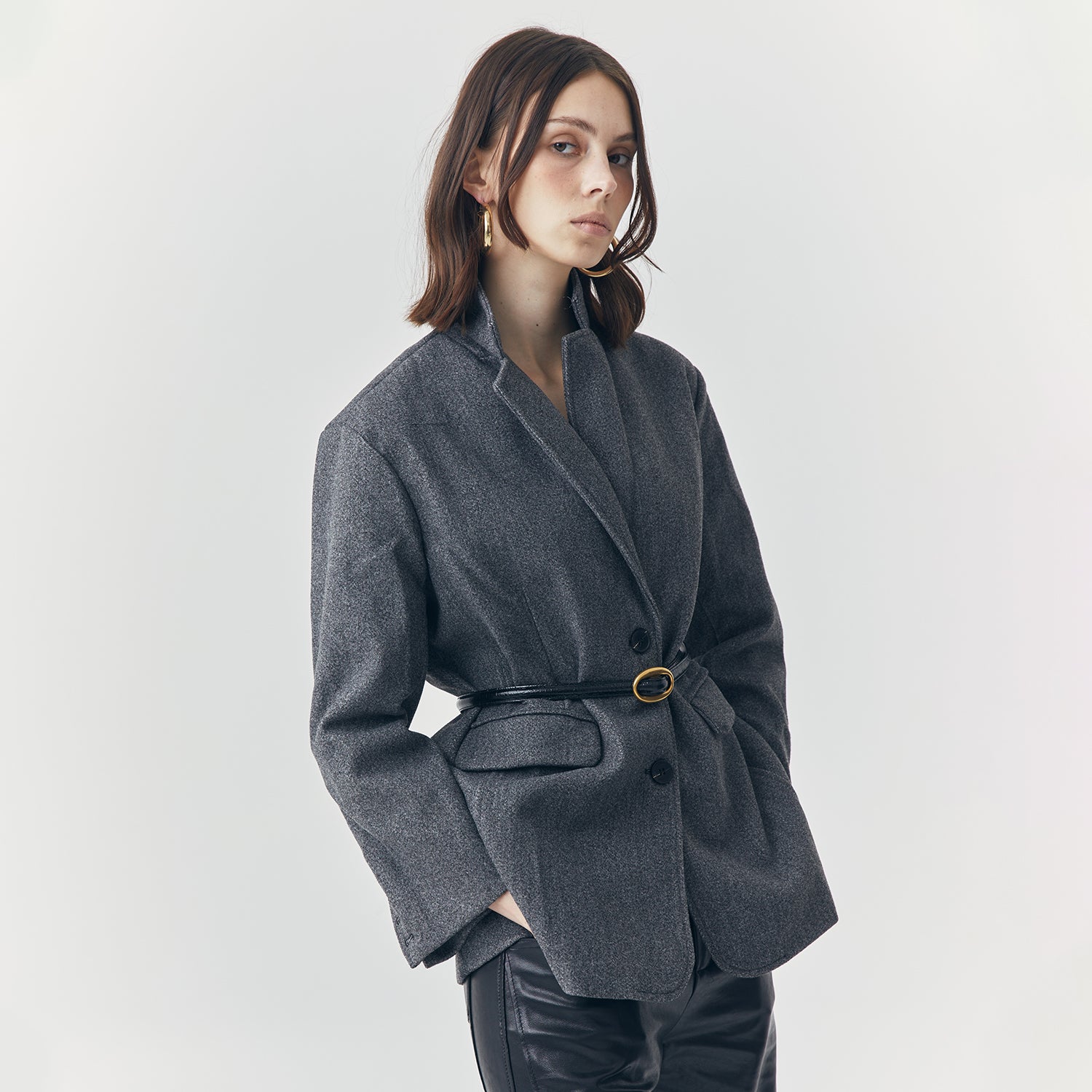 COLETTE GREY WOOL SINGLE BREASTED BLAZER