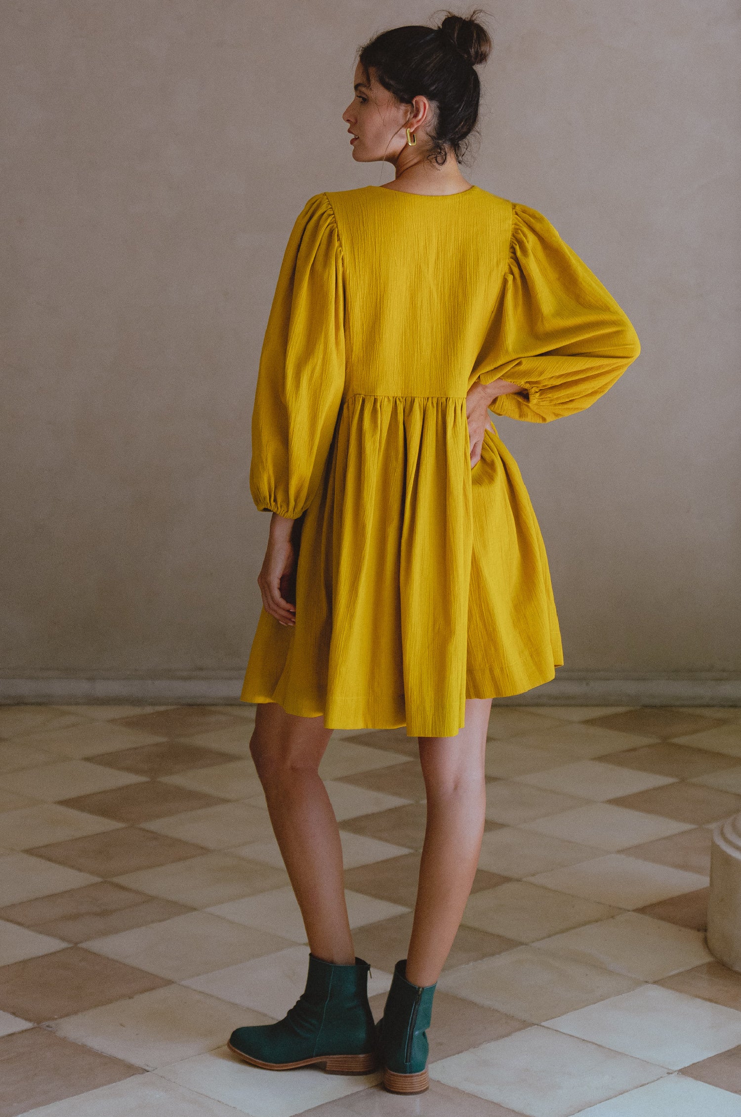 Maribelle Baby Doll Linen Dress - Amber