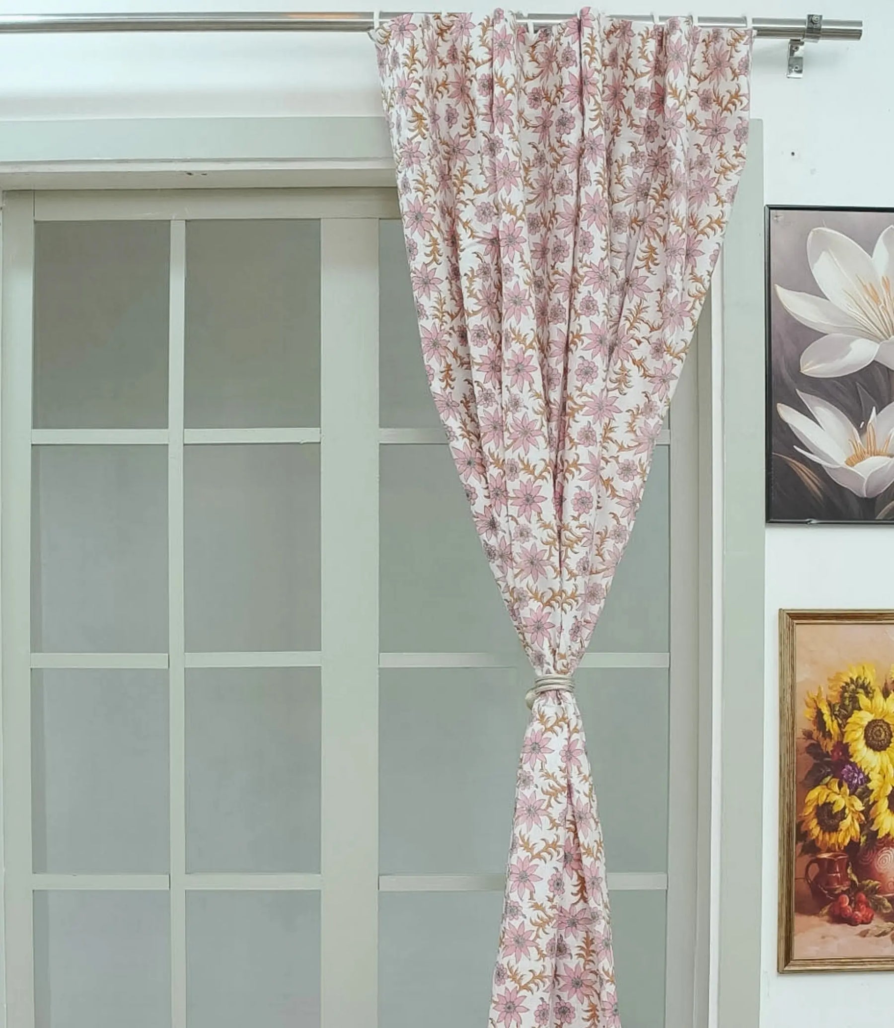 Saanjh Handcrafted Floral Block Print Linen Curtain
