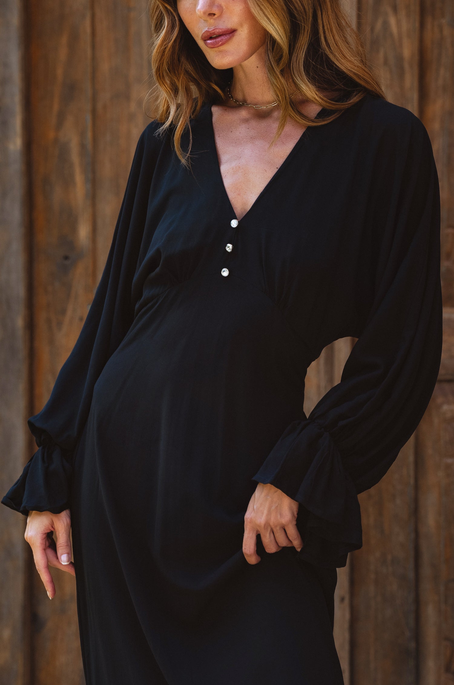 Ava Long Sleeve Ruffle Maxi Dress - Black