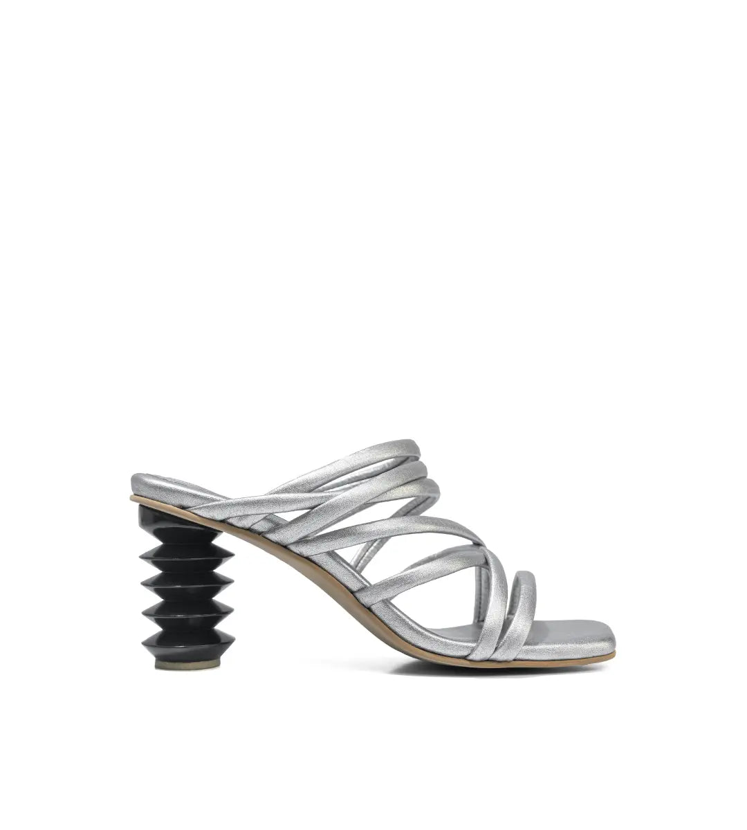 Ficus Pop Sculptural Heel Silver Sandals