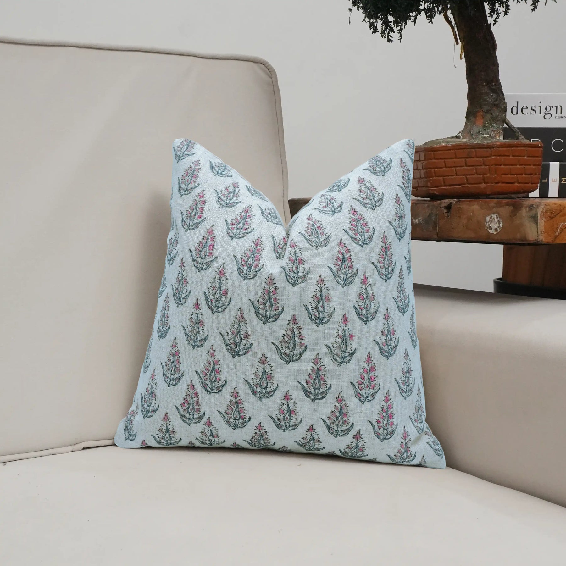 Handmade Block Print Viscose Linen Throw Cushion Cover  - Kanak Buti