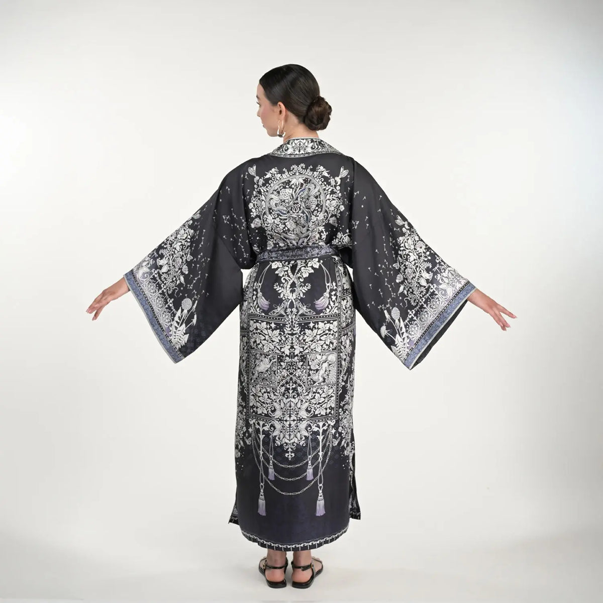 Tree Of Life Silk Robe In Black