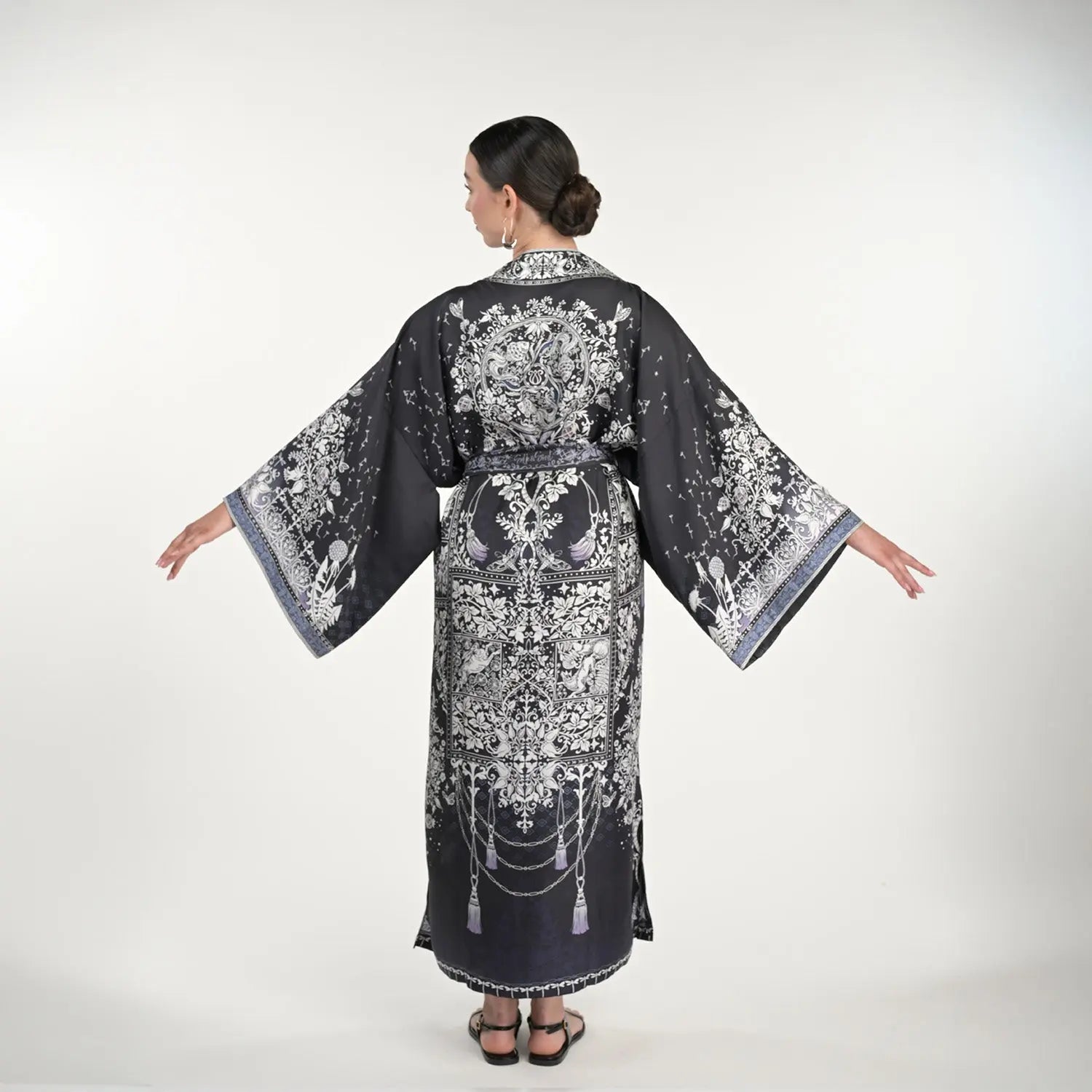 Tree Of Life Silk Robe In Black