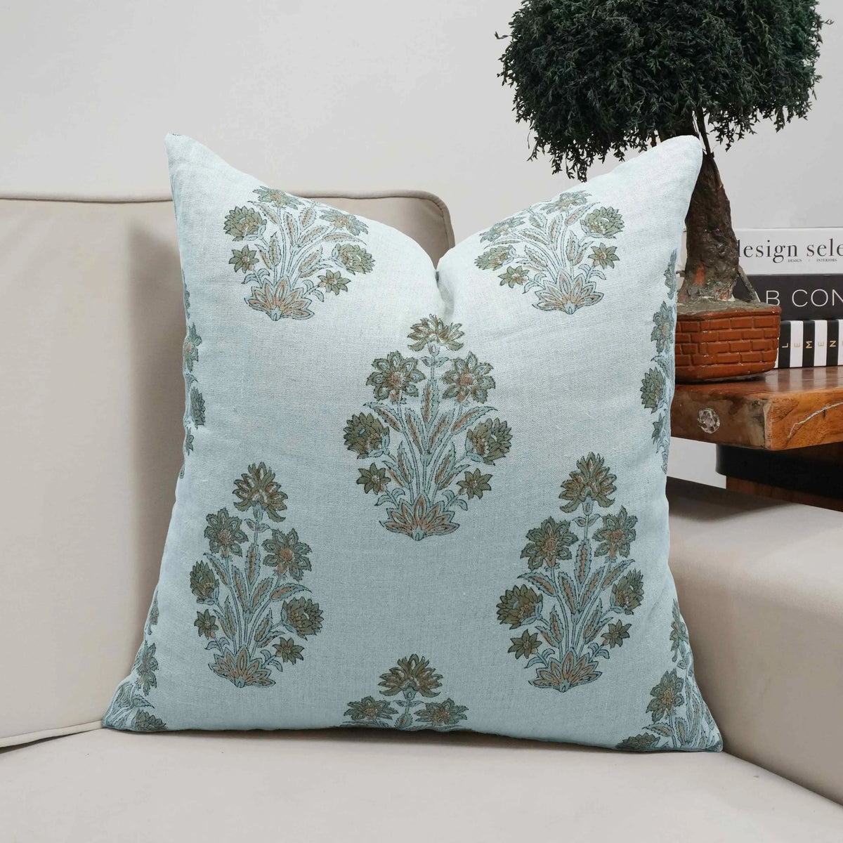 Handmade Floral Block Print Thick Linen Home Pillow Cover - Morpankh