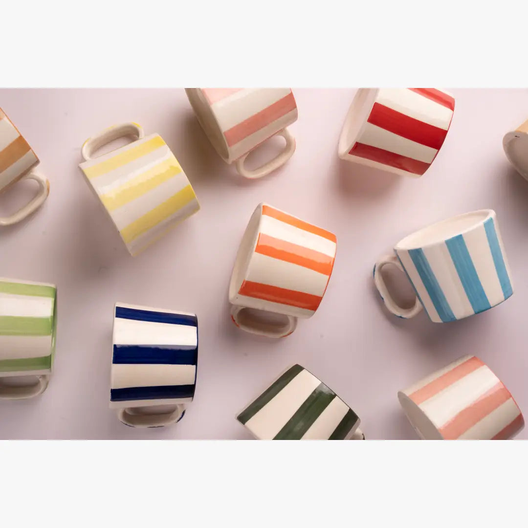 Ceramic olive Stripe  Coffee cup- 220ml  (Set of 2)