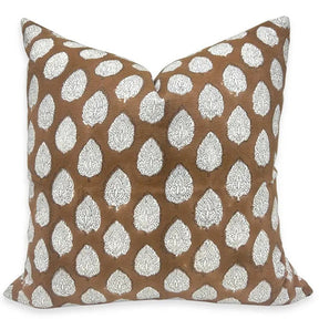 Bohemian Handcarfted  Block PrintThick Cotton White Cushion Cover-Betal Leaf
