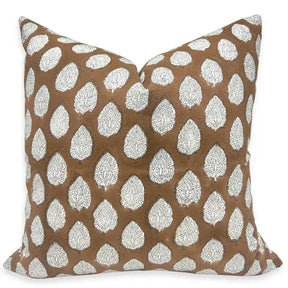 Bohemian Handcarfted  Block PrintThick Cotton White Cushion Cover-Betal Leaf