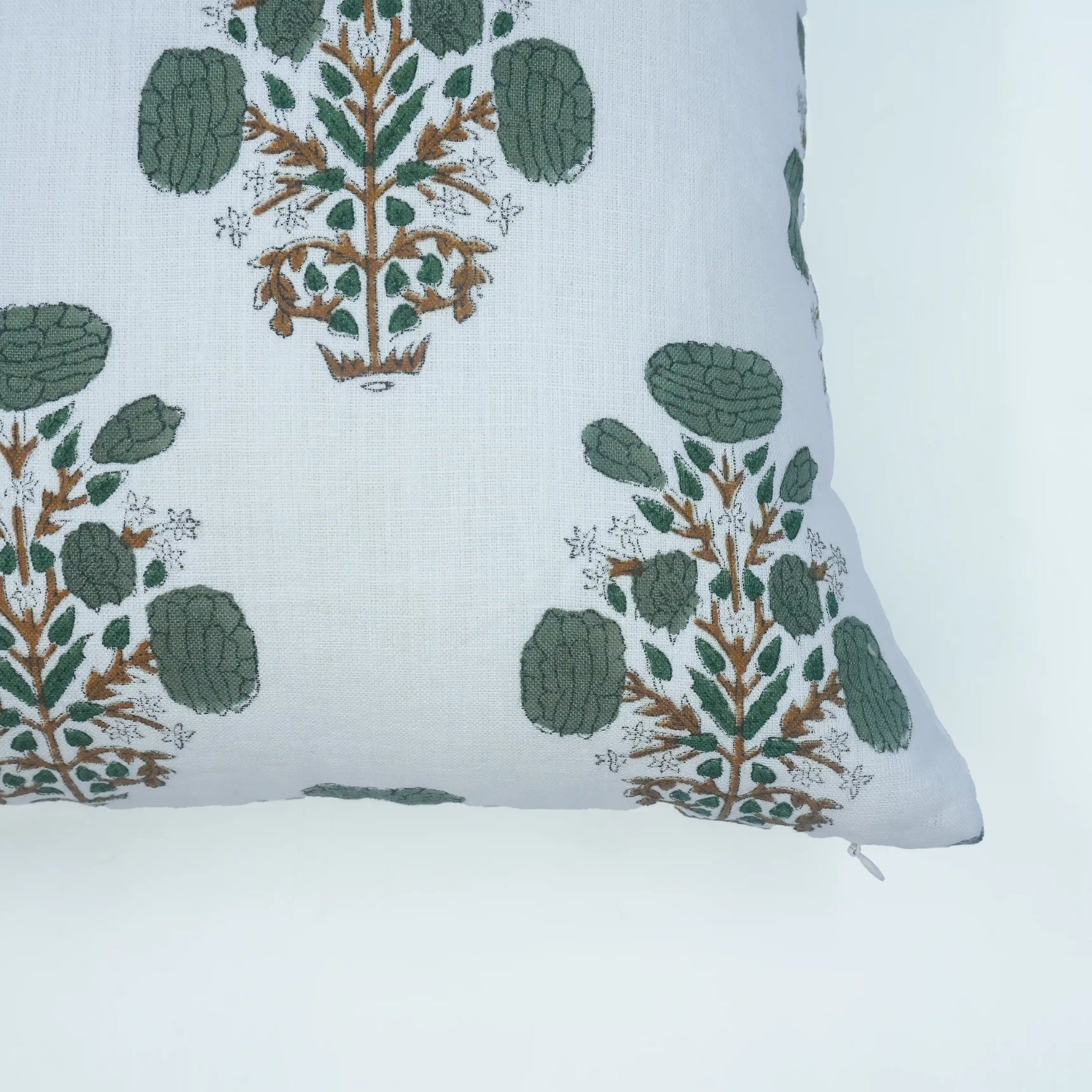 Handmade Block Print Pure White Linen Pillow Cover - Swadesh