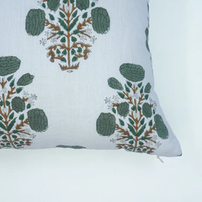 Handmade Block Print Pure White Linen Pillow Cover - Swadesh