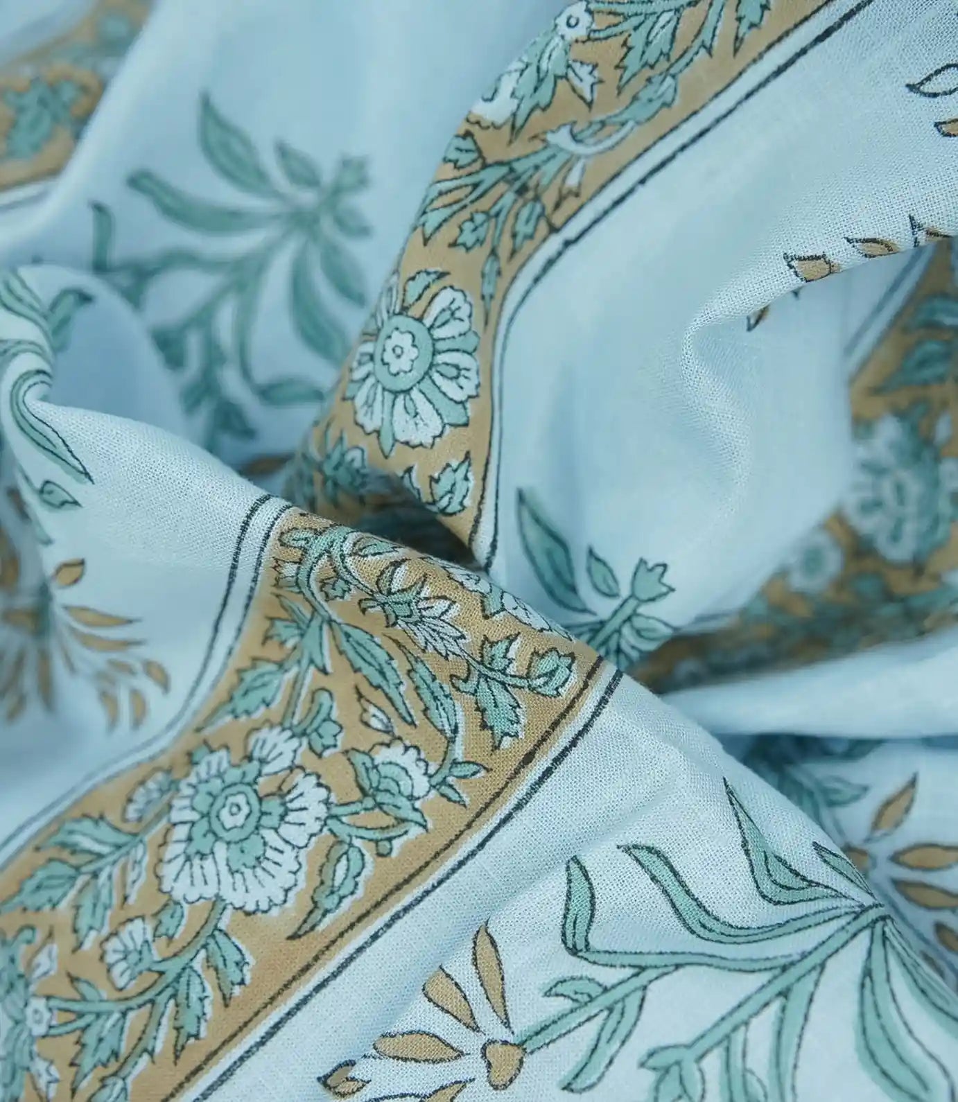 Handmade Noor Floral Block Print Linen Curtain