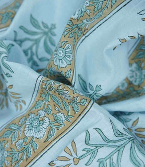 Green Floral Block Print Linen Curtain Handmade Boho Nature Window Drape  - Noor
