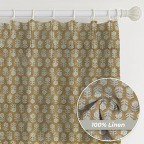 Decorative Block Thick Linen Pleated Curtain- Tulsi Buti