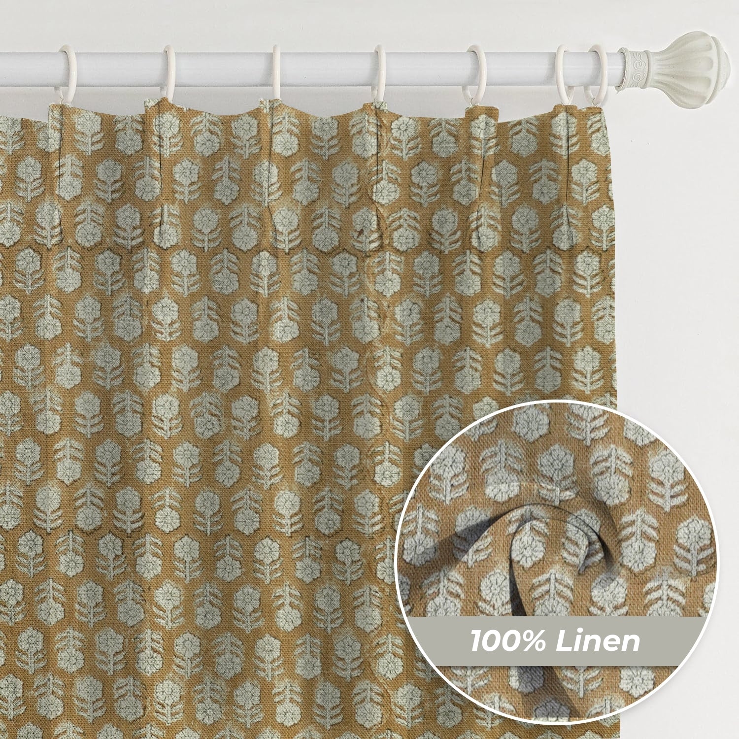 Decorative Block Thick Linen Pleated Curtain- Tulsi Buti