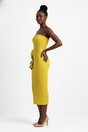 Ghia Sculptural Ruffle Pleated Midi Dress