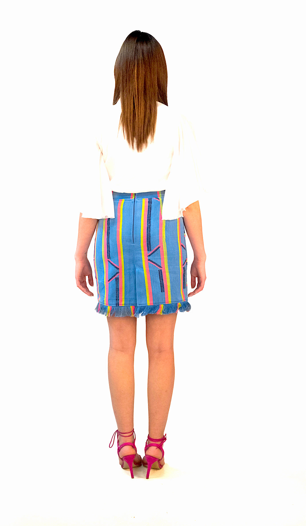 SENTIMENTO, Sky blue High waist pencil skirt with fringes
