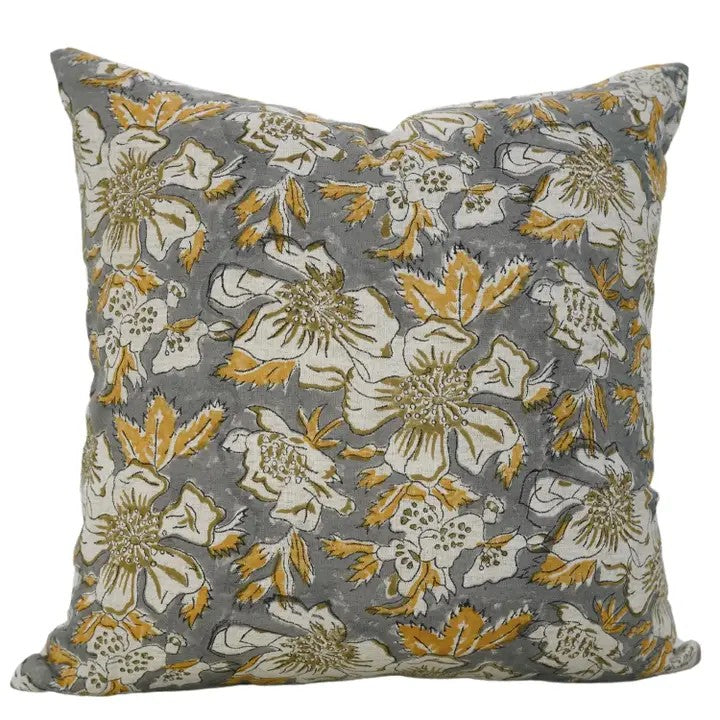 Beautiful Hand Block Printed Viscose Linen Pillow Cover - Papaya Leaf
