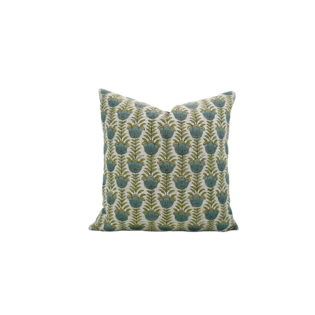 Floral  Hand Block Desgin Viscose Linen Cushion Cover - Lotus