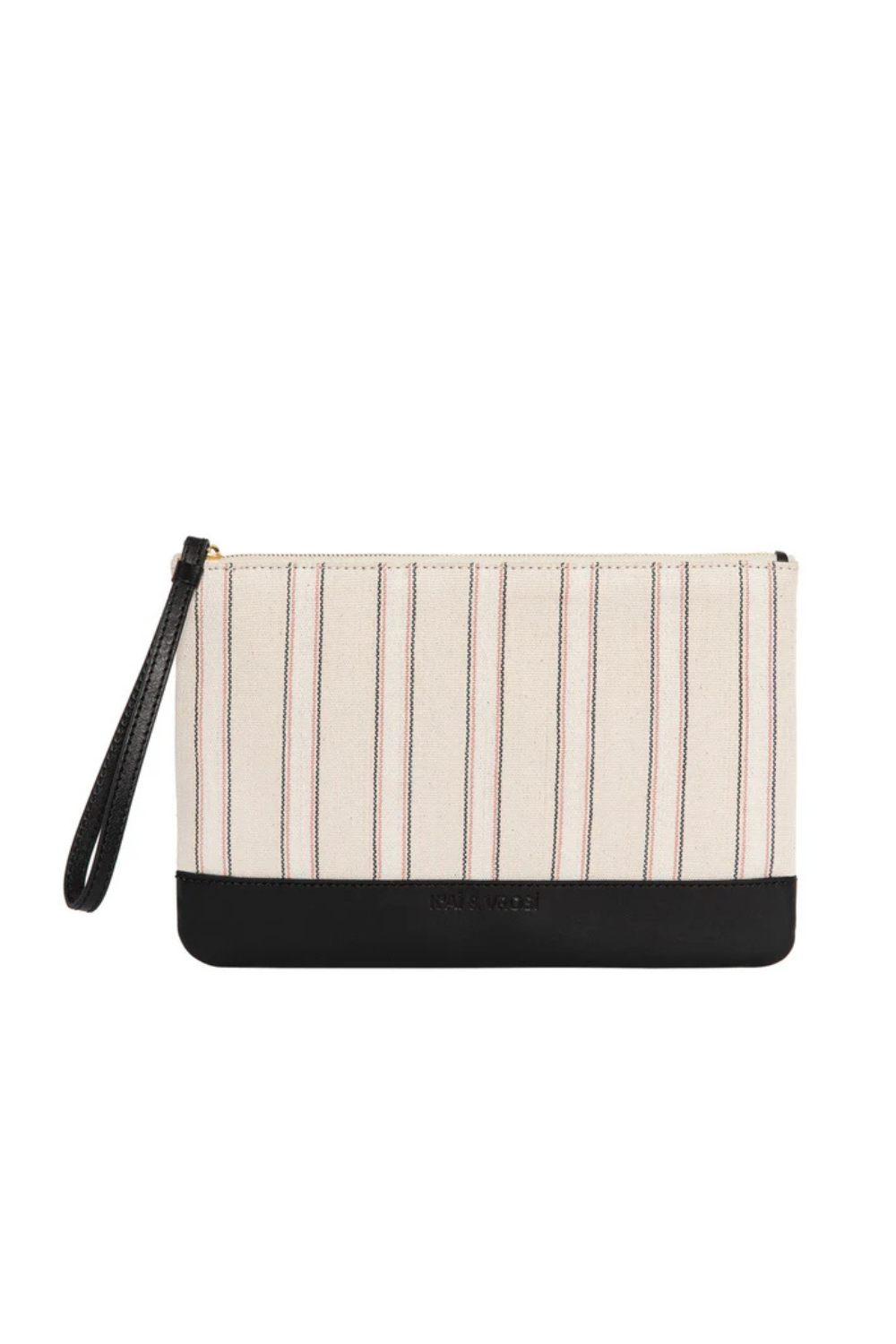 Defne - Black Calfskin & Handloomed Fabric Clutch