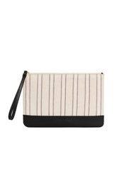 Defne - Black Calfskin & Handloomed Fabric Clutch