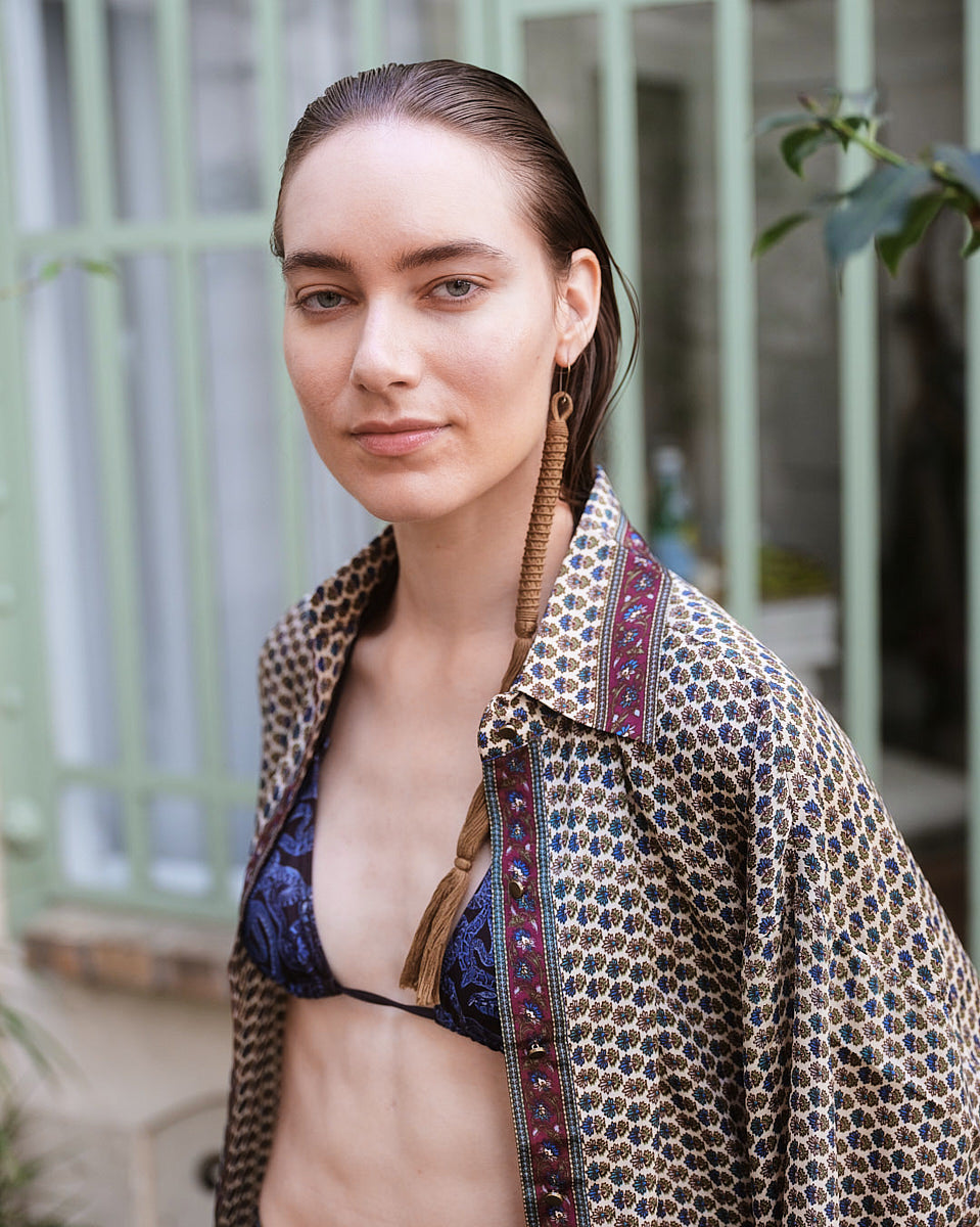 Embossed Botanic Long Sleeve Crepe Shirt