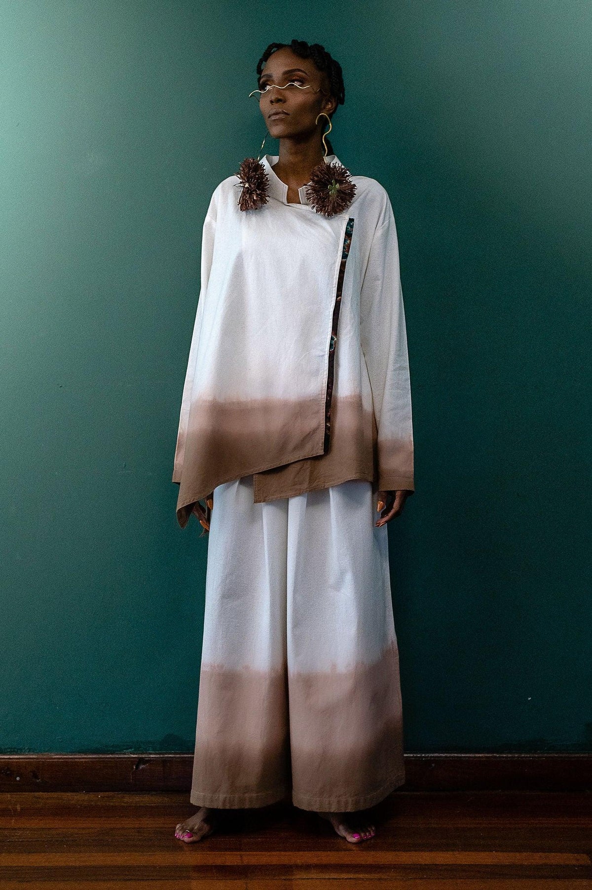 Earth Draped Asymmetric Ombré Set