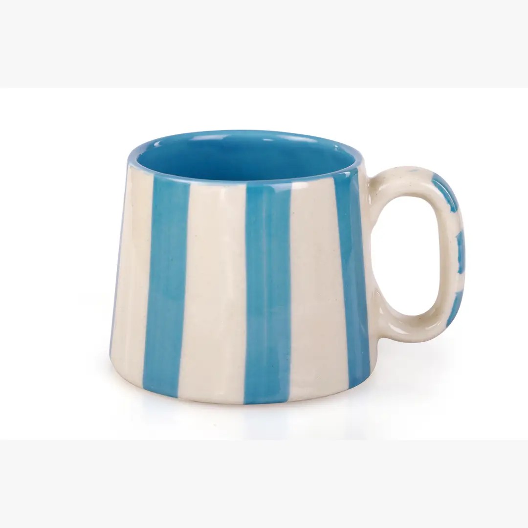 Ceramic Striped  Coffee cup , Pink , Green , Dark Blue , Aqua - 220ml (Set of 2)