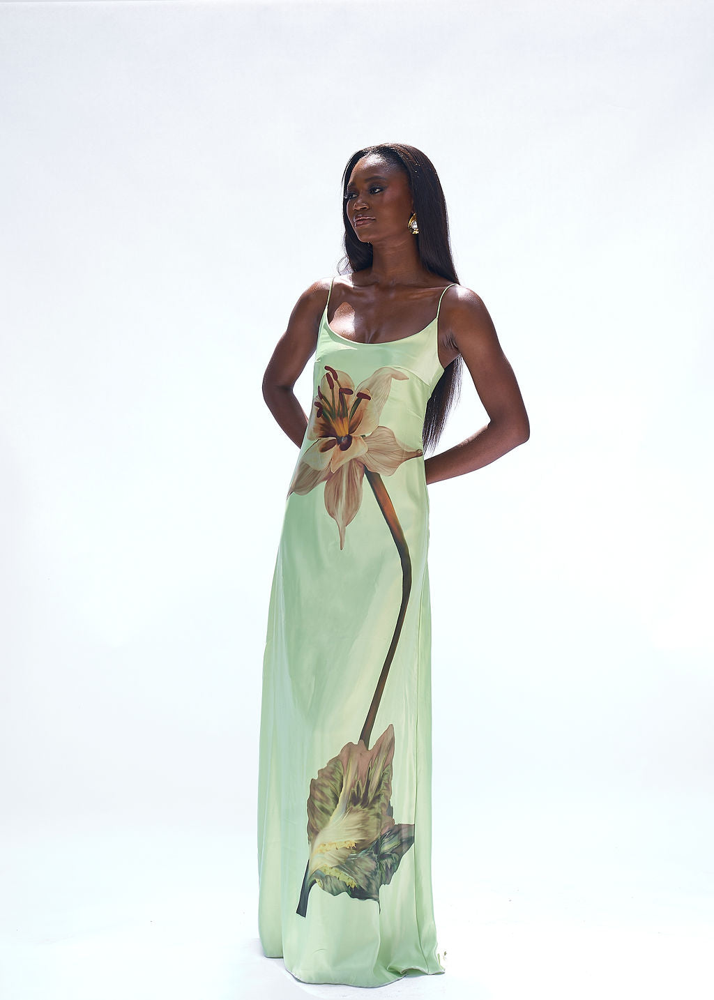 SATIN SLIP DRESS- LIME GREEN MAGNOLIA