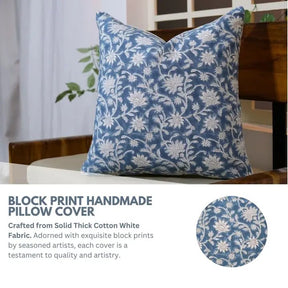 Artisan Handmade Block Thick Cotton White Pillow Cover - Aradhna